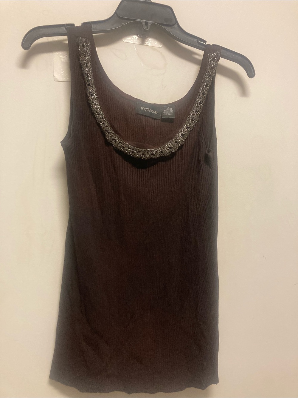 FOCUS 2000 Brown Tank with Beaded Scoop Neck